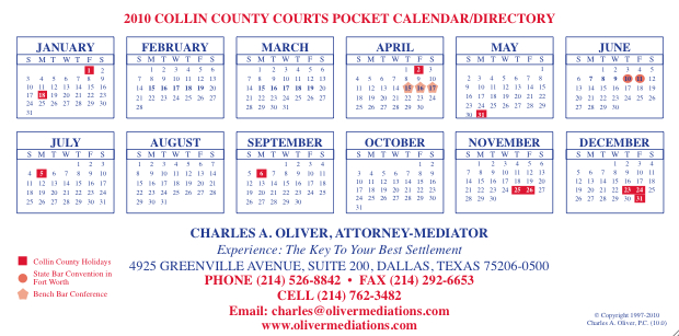 Collin County Courts Pocket Calendar Directory